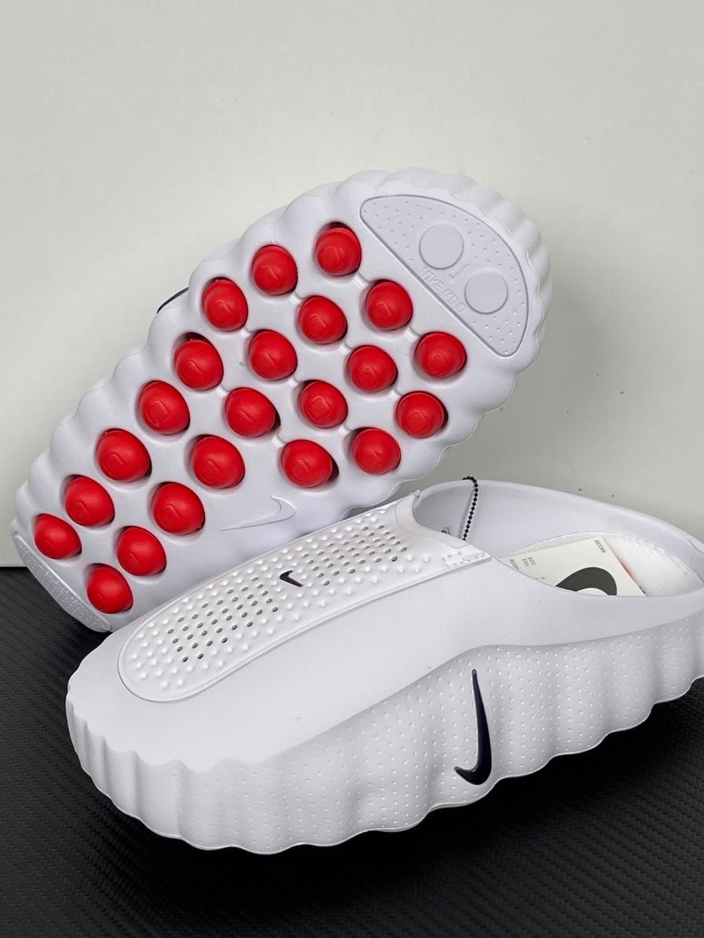 Nike White Slip-On Clog with Red Pod Sole